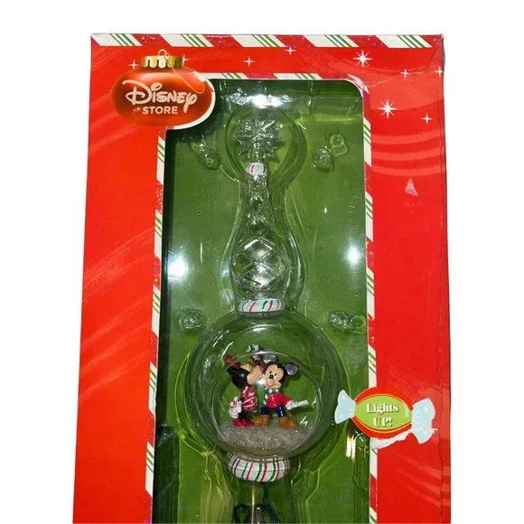 Rare Walt Disney Store Mickey Minnie 11" Lighted Clear Glass Tree Topper HTF - Picture 8 of 11